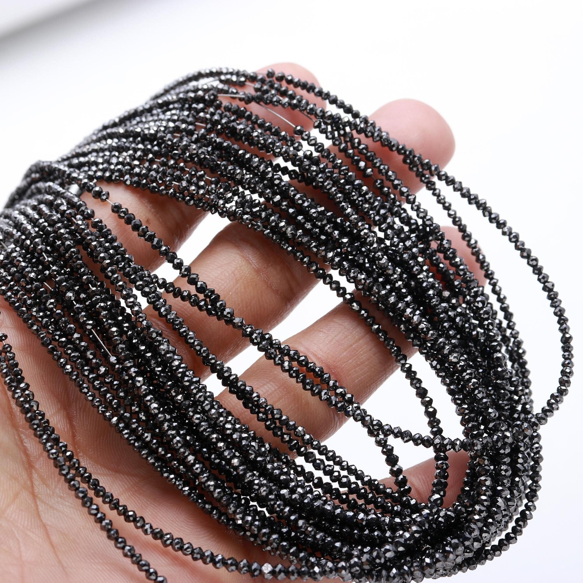 15 Inch AAA+ Natural Black Diamond Beads Faceted Diamond 1.5-2.5mm