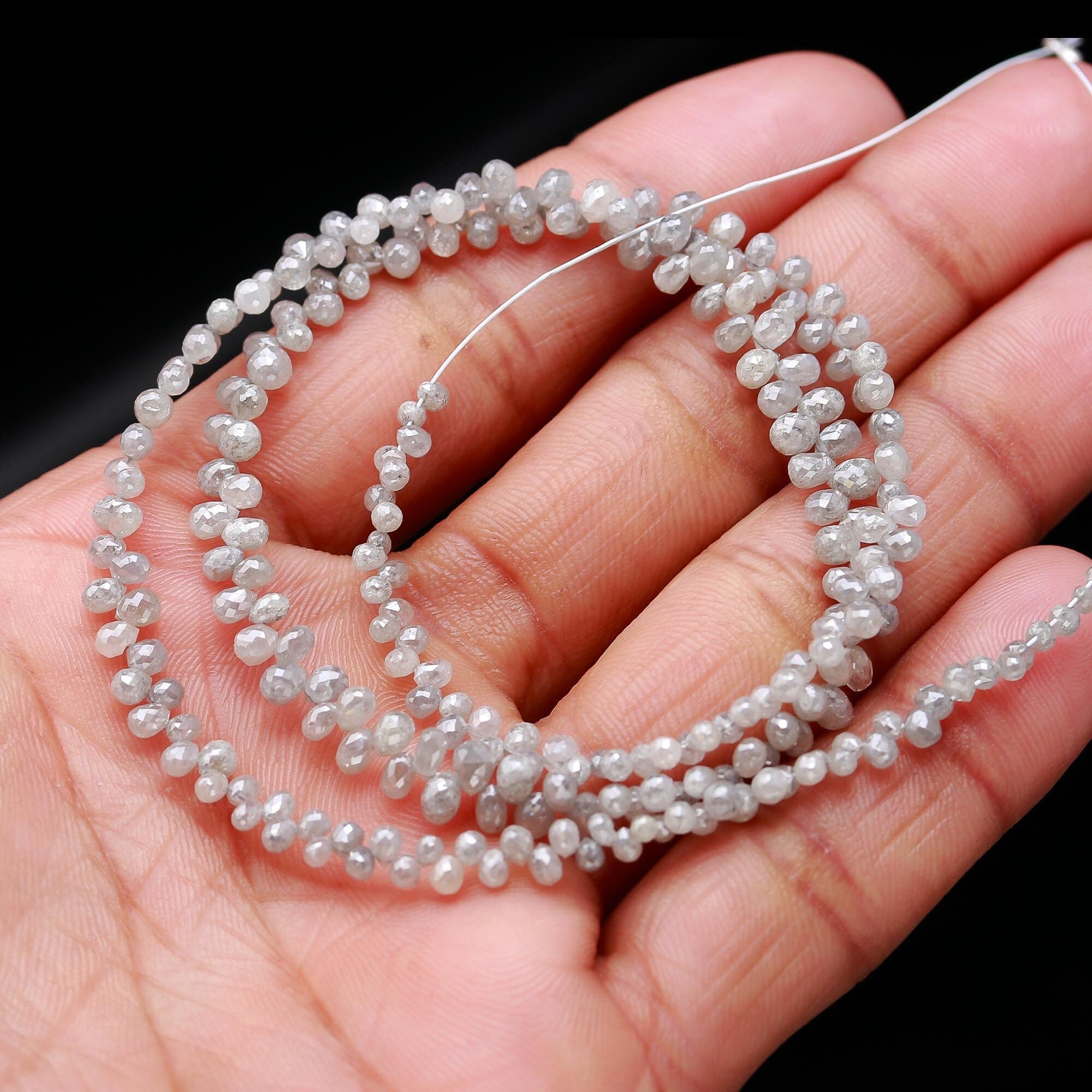 AAA+ Grade Natural Salt And Pepper White Diamond Briolette Beads 2.4-4 mm