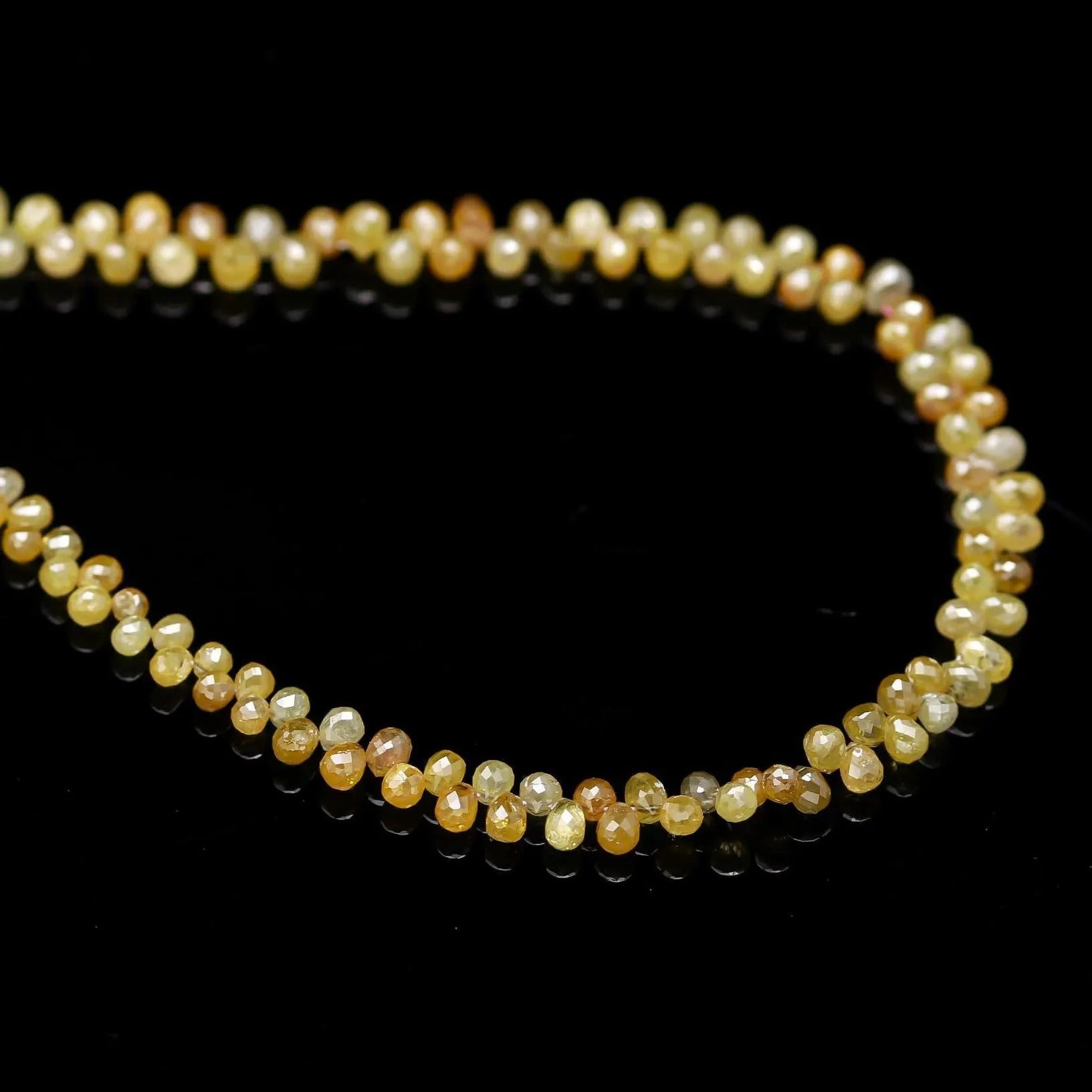 Yellow Diamond Briolette Beads Natural Faceted Teardrop for jewellery