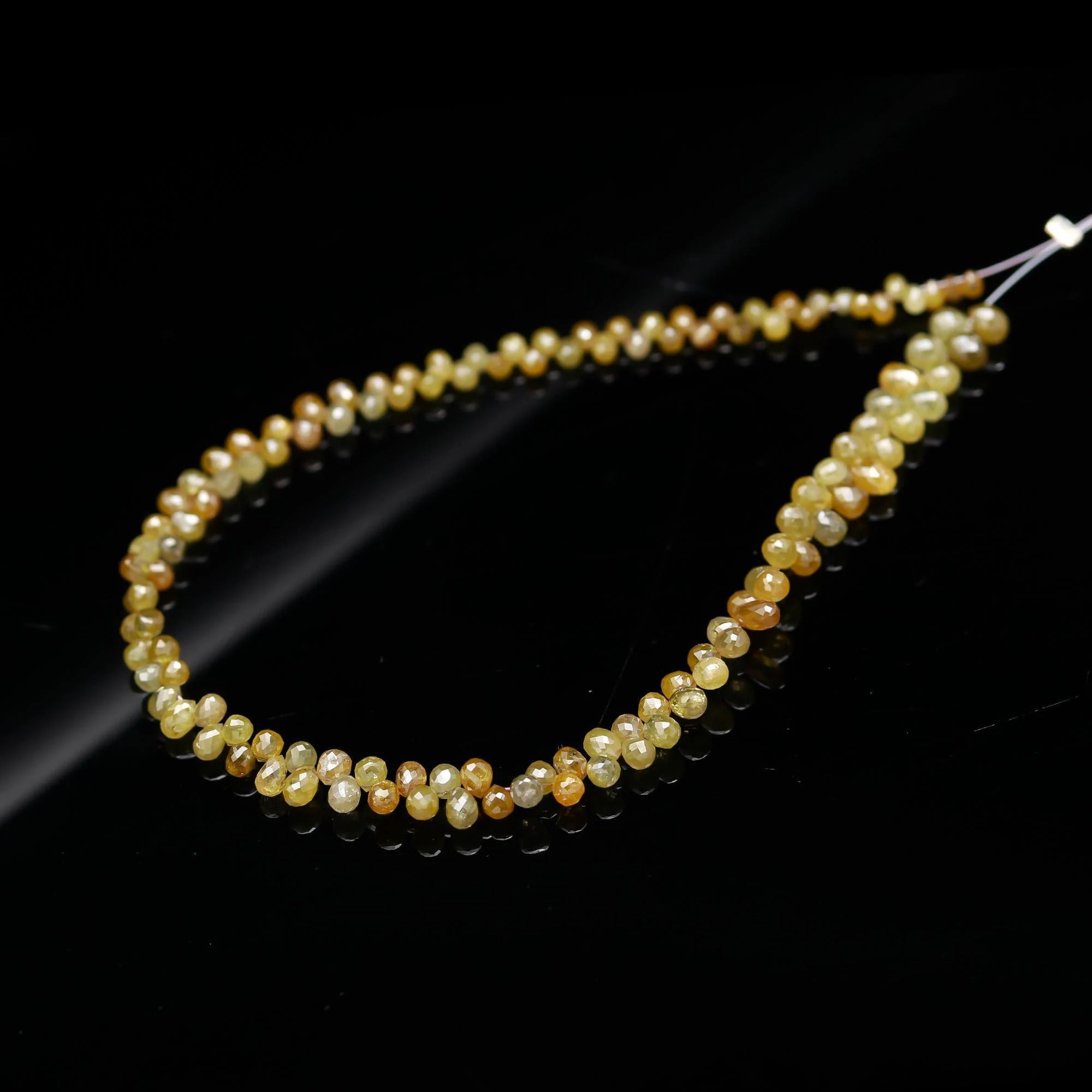 Yellow Diamond Briolette Beads Natural Faceted Teardrop for jewellery