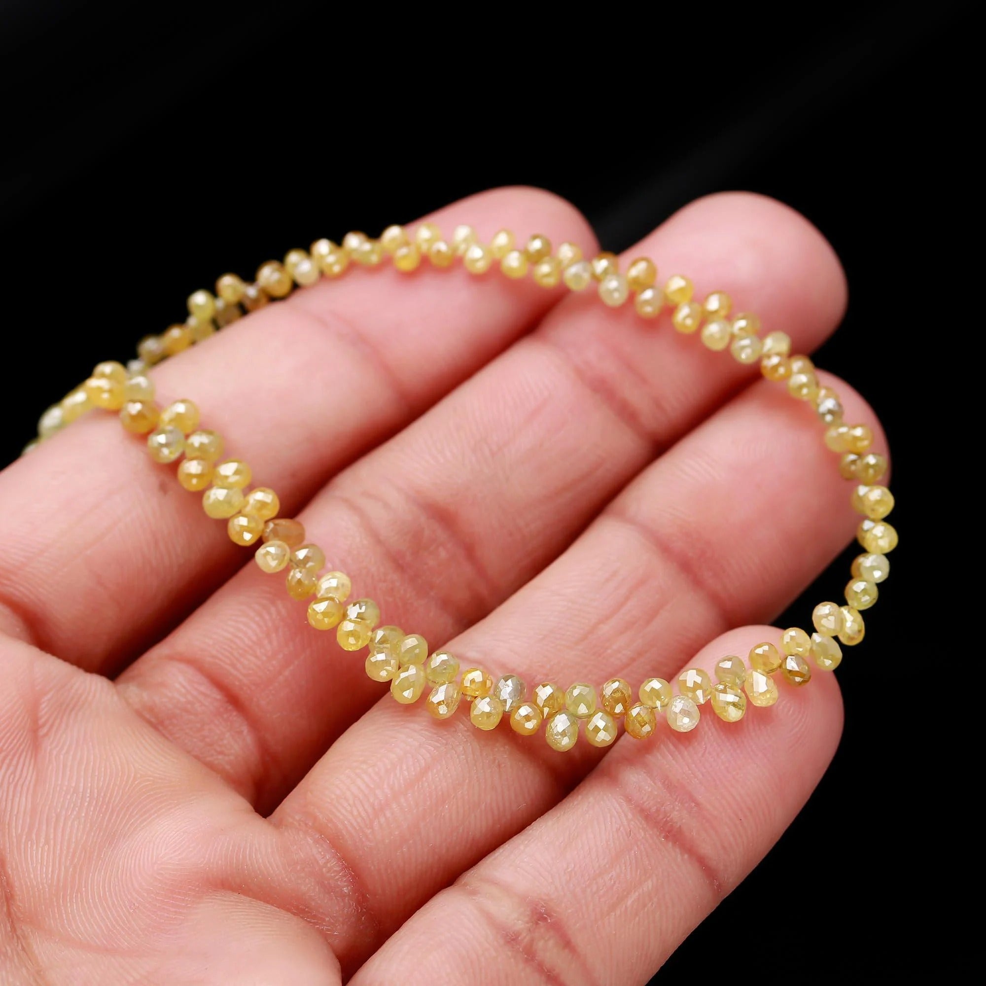 Yellow Diamond Briolette Beads Natural Faceted Teardrop for jewellery