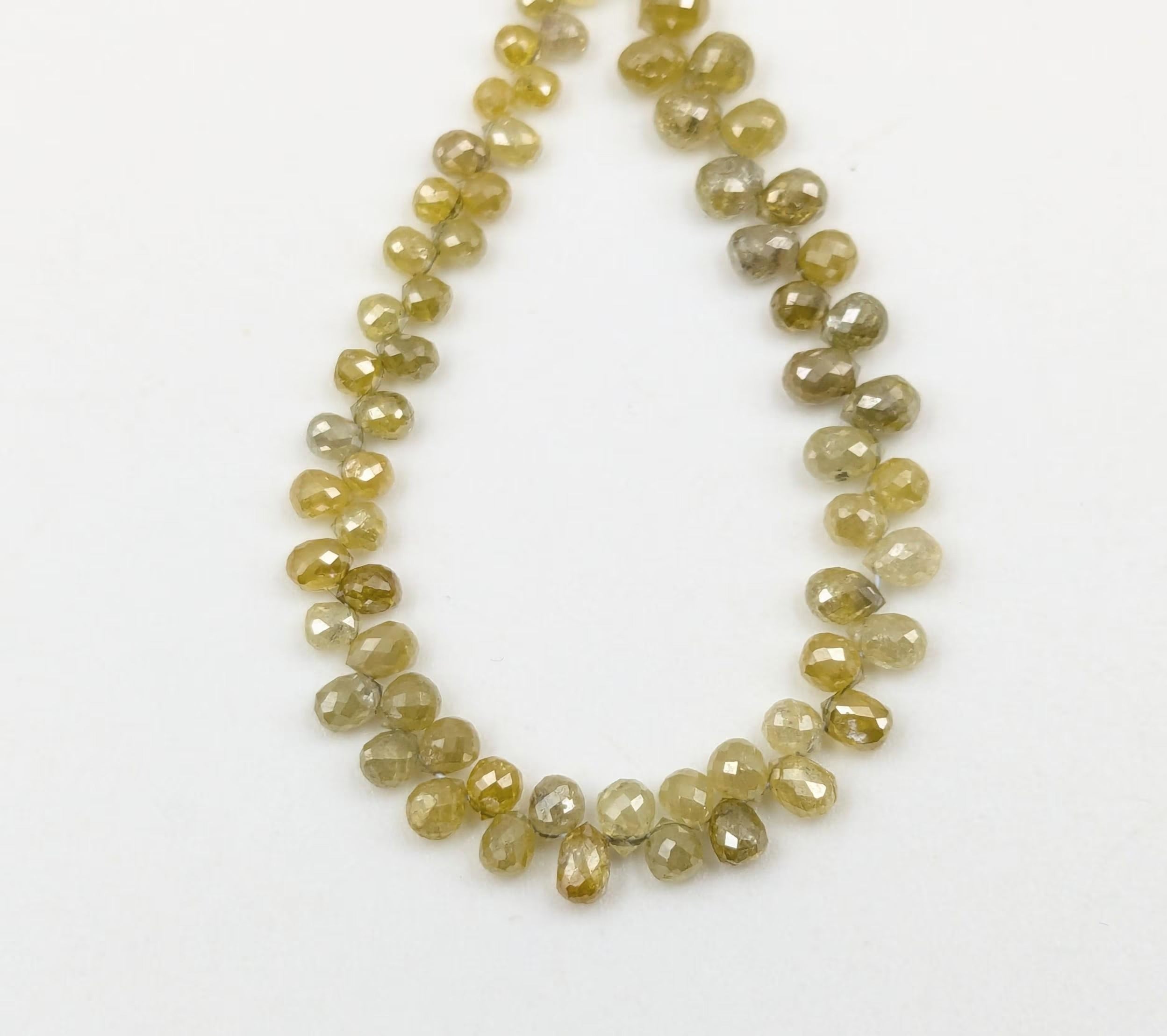 Natural Yellow Diamond Briolette Beads Faceted Teardrop Beads 2.5-4mm