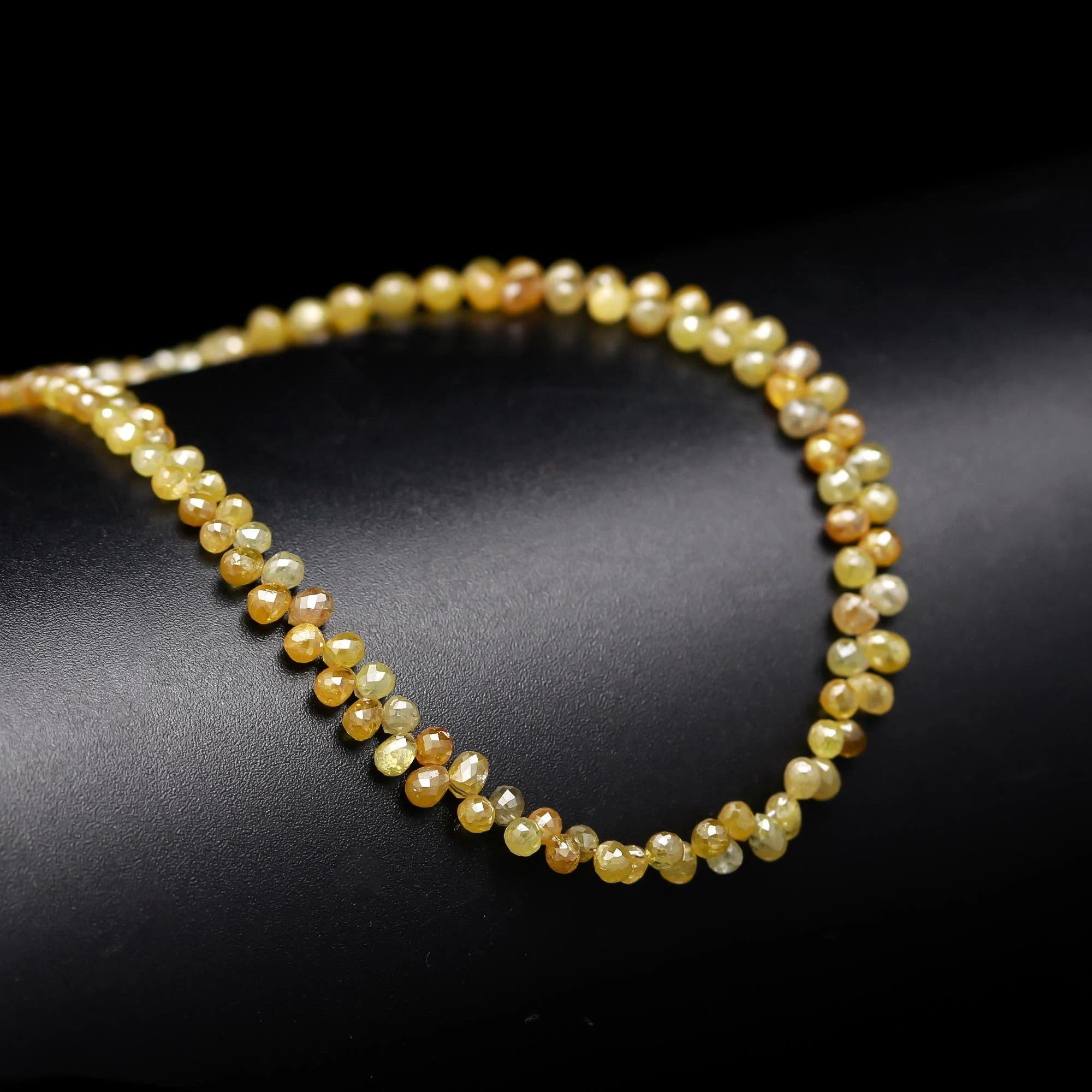Yellow Diamond Briolette Beads Natural Faceted Teardrop for jewellery