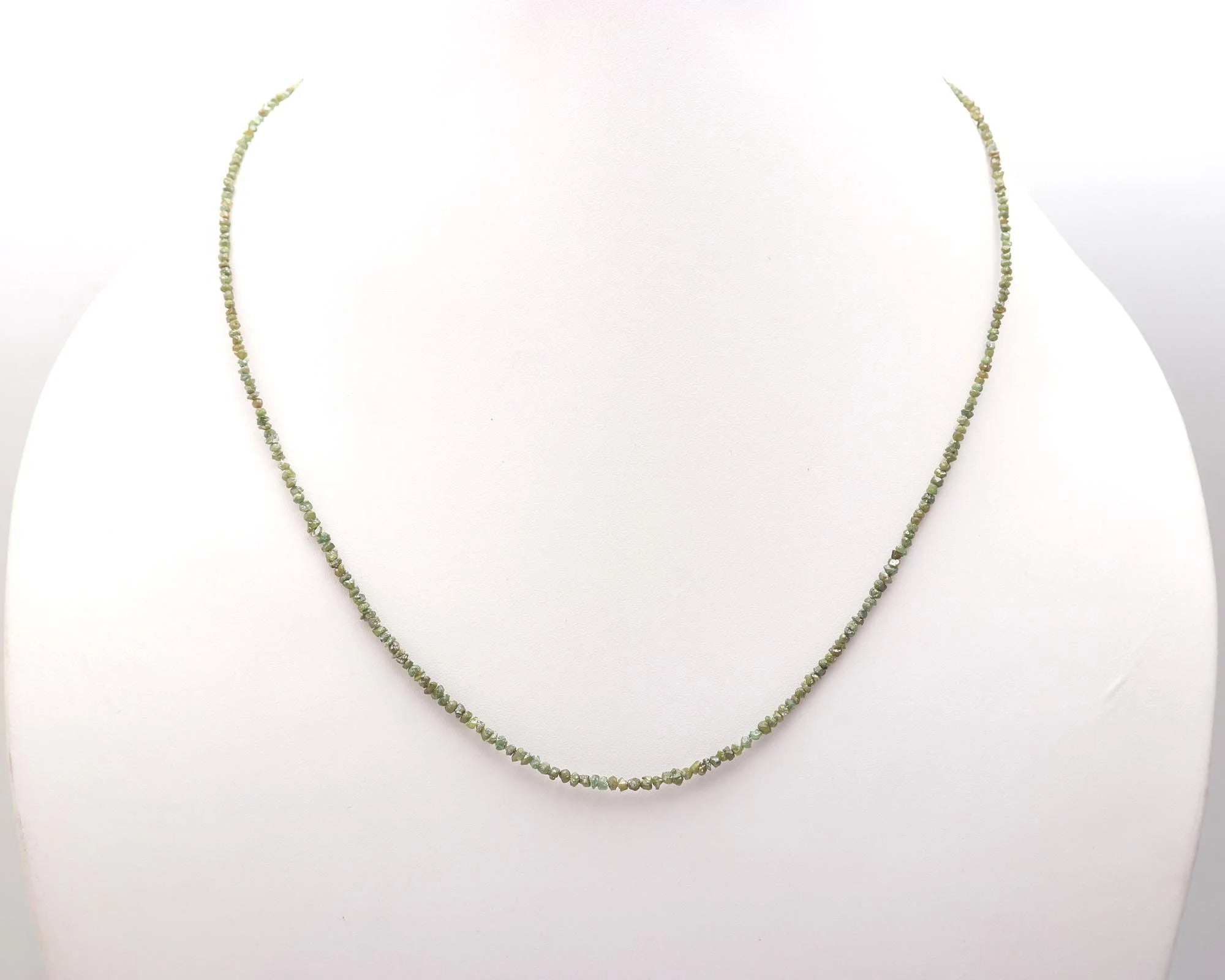 16 inch Raw Green Diamond Beads Nugget Necklace 925 Sterling Silver