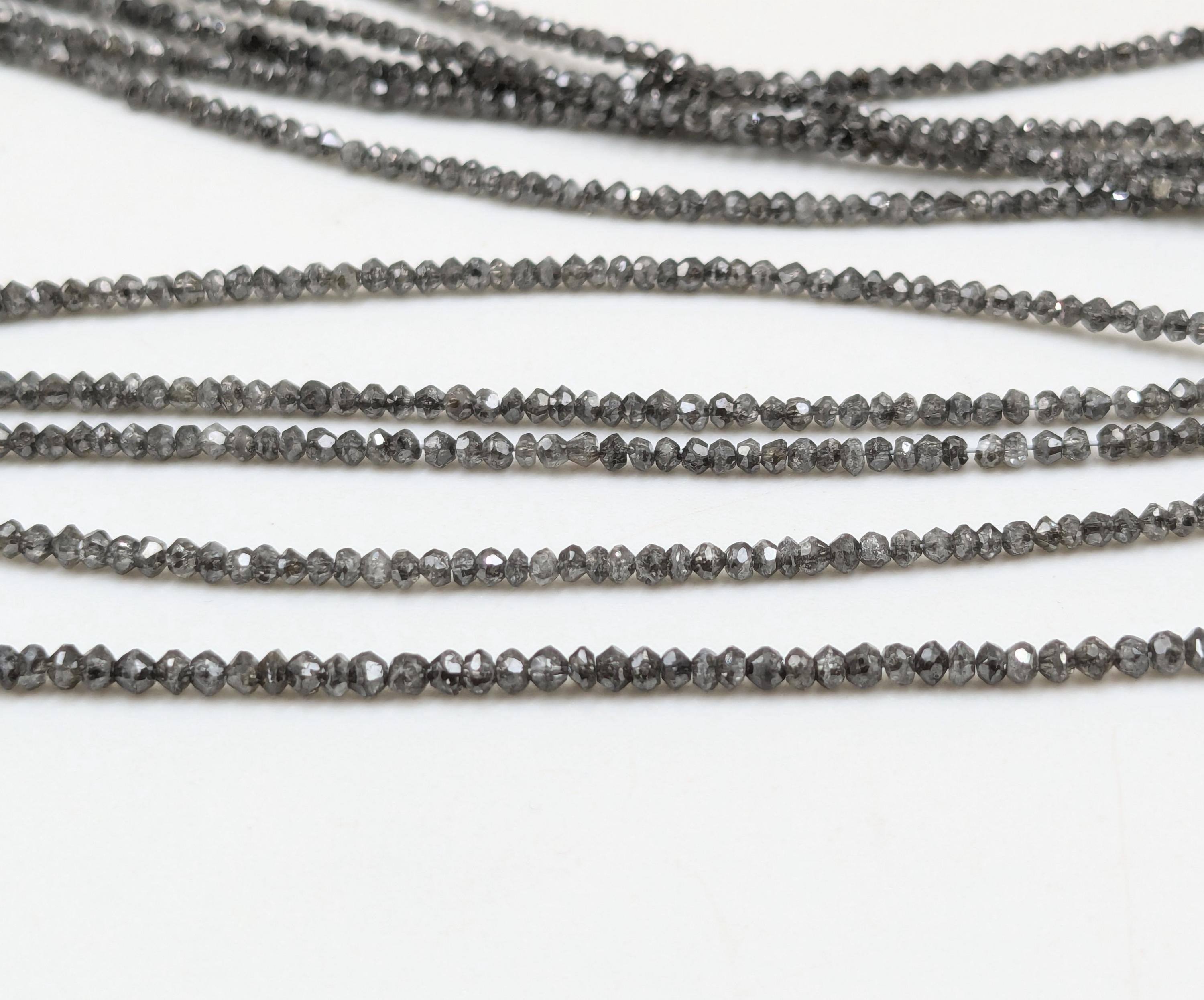 Natural Salt & Pepper Faceted Rondelle Grey Diamond Beads 3mm