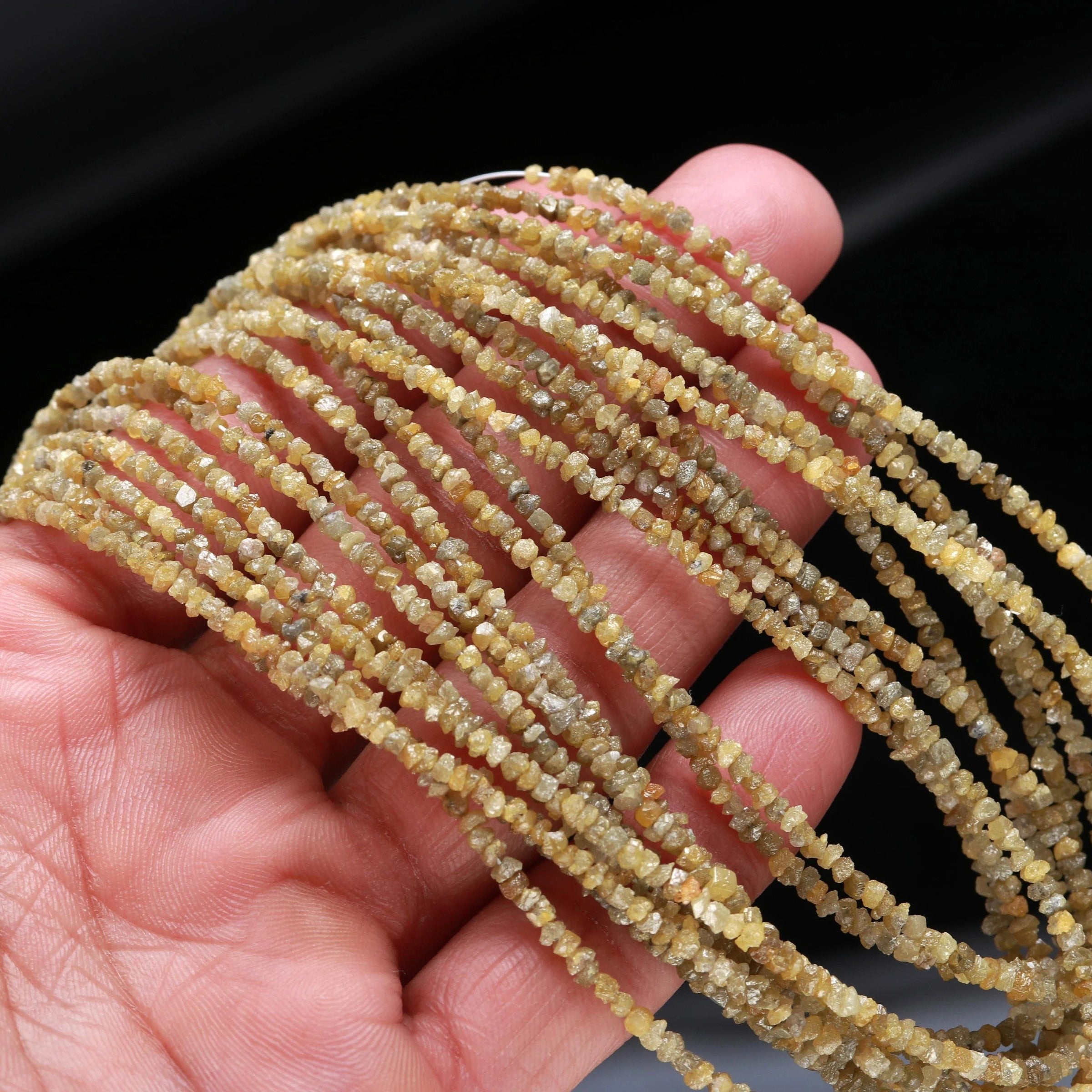 16 inch Strand Natural Raw Rough Diamond Beads Yellow Light Green Beads