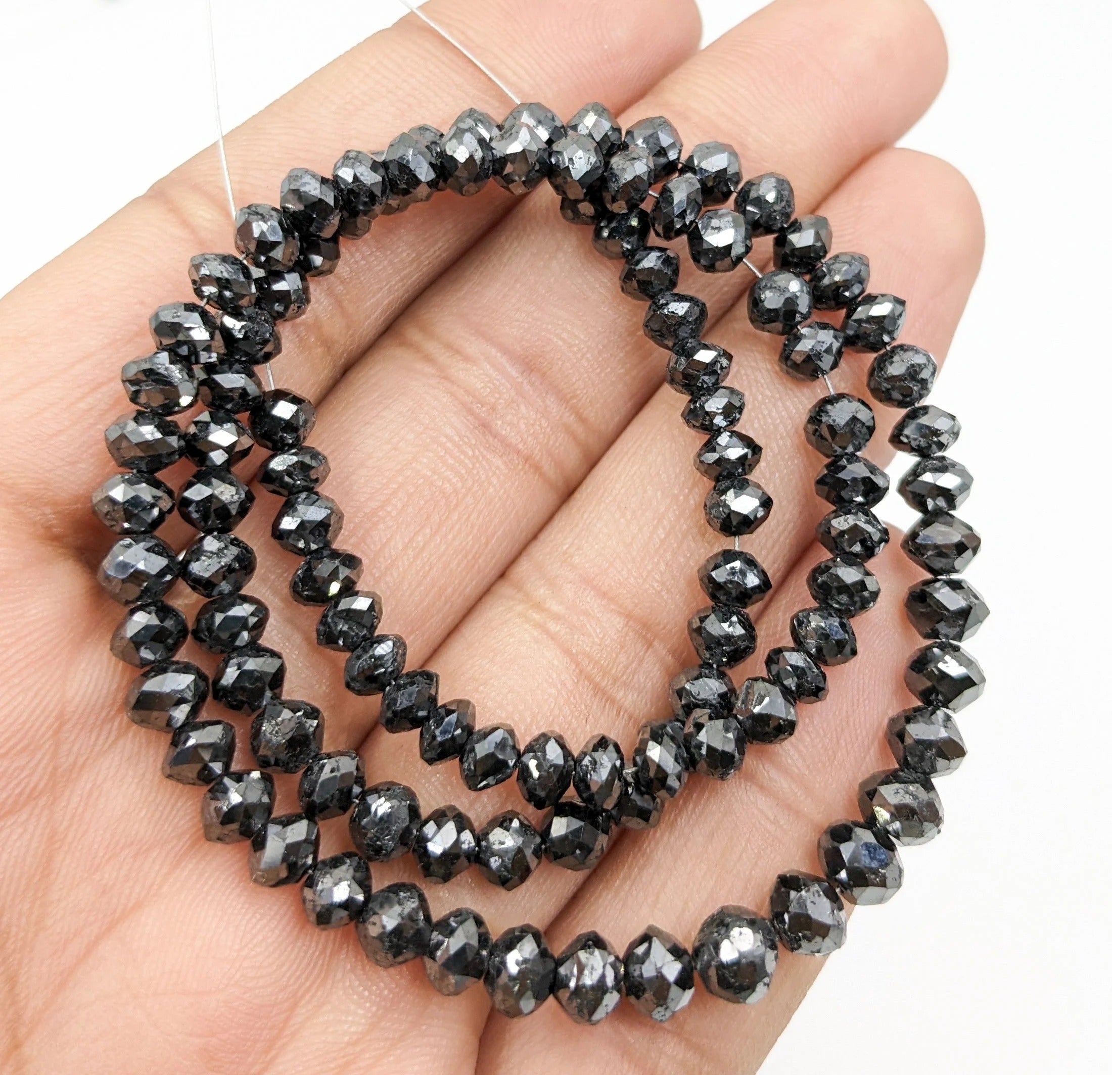 15 inch Faceted Natural Black Diamond Beads AAA Grade handmade 6 mm