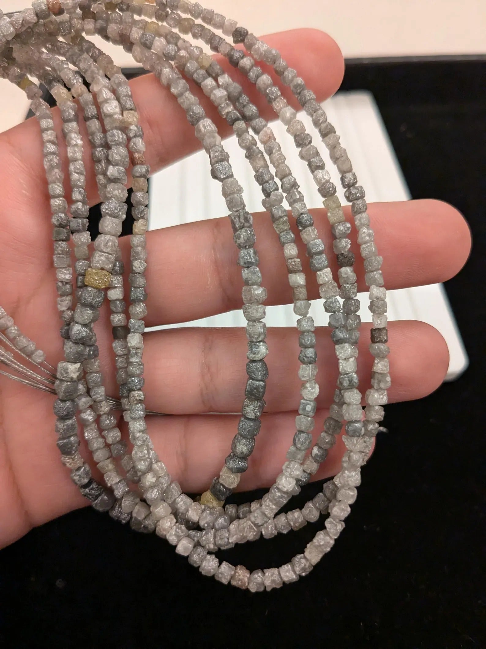 15 Inch Strand Natural Grey Uncut Rough Diamond Cube Beads 3mm