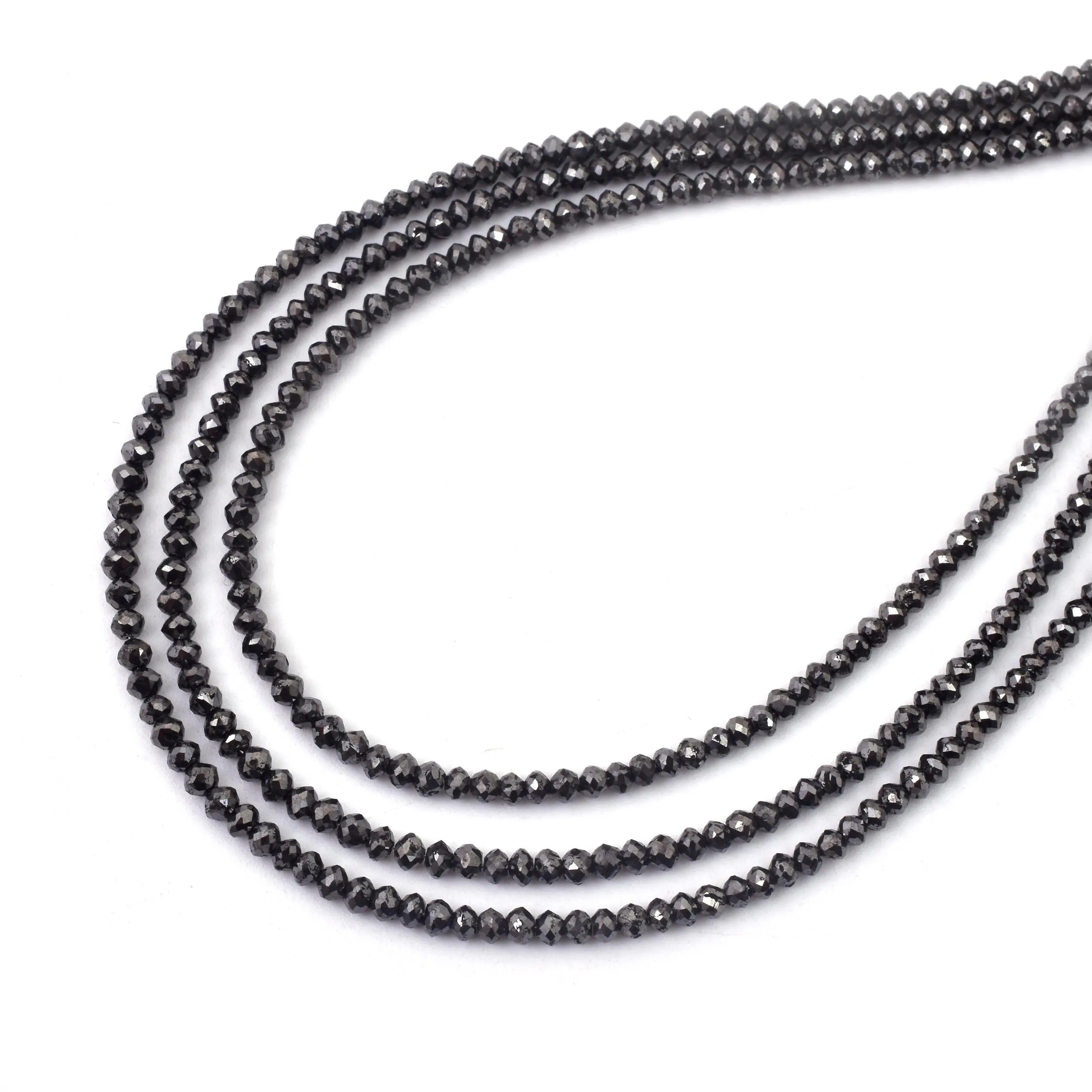 15 Inch Natural Strand Faceted Black Diamond Rondelle Beads 2-3mm