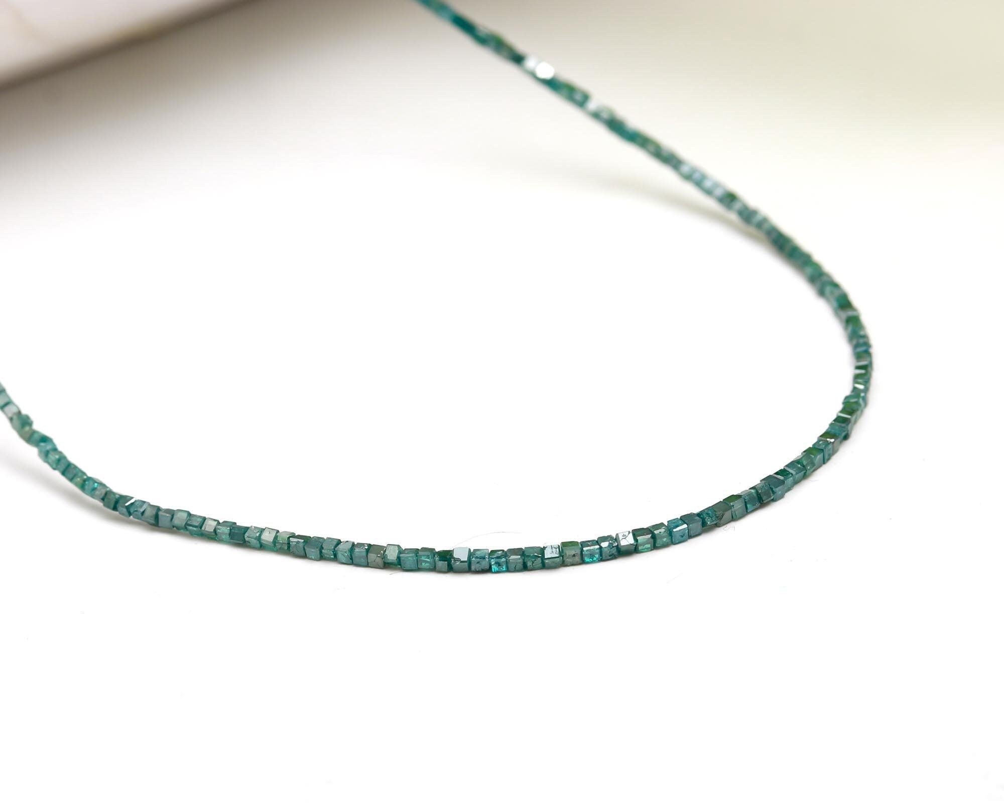 Natural Blue Diamond Beaded Necklace Handmade Cube Box Bead Jewellery