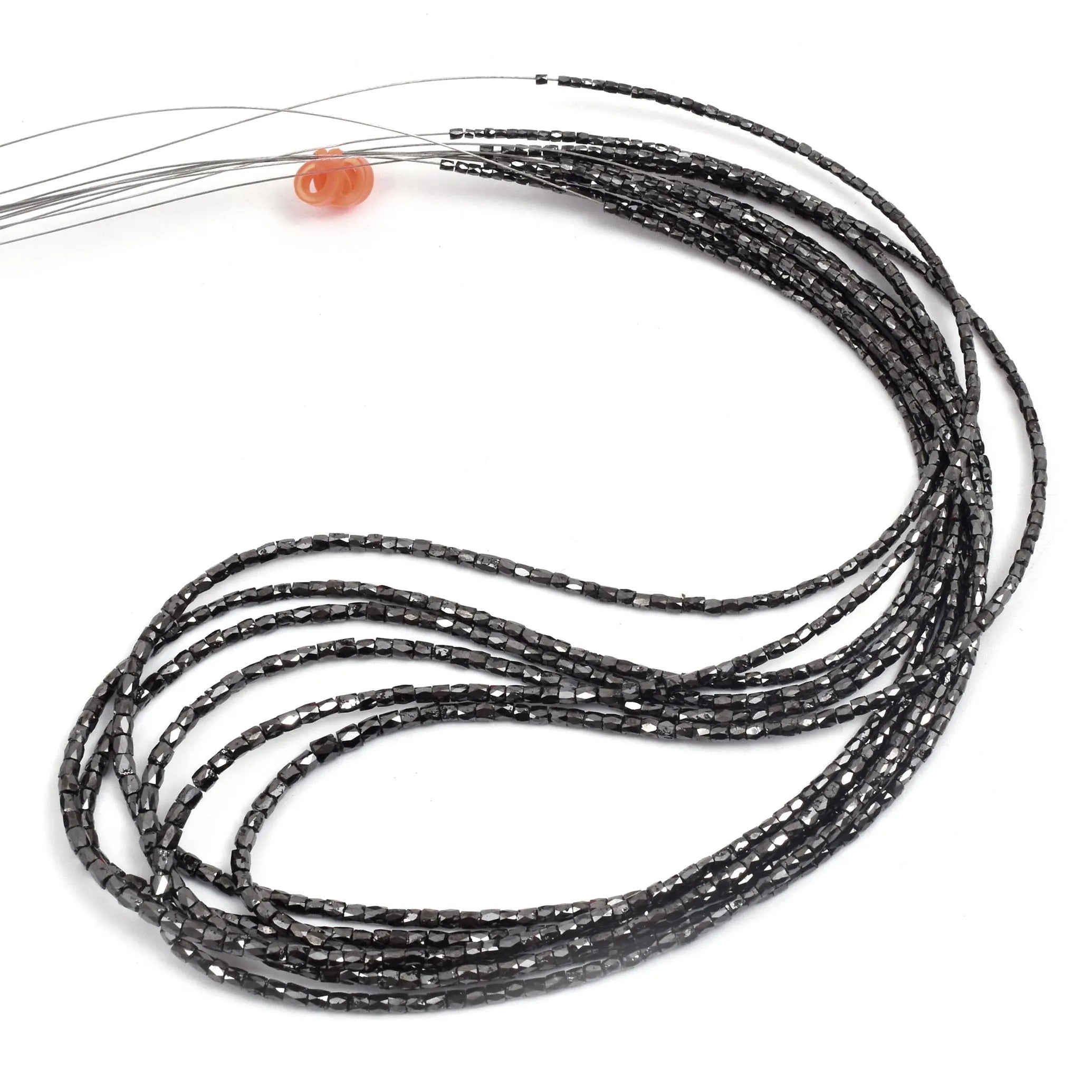 Natural Faceted Black Diamond Tube Beads Natural diamond Strand 3 mm