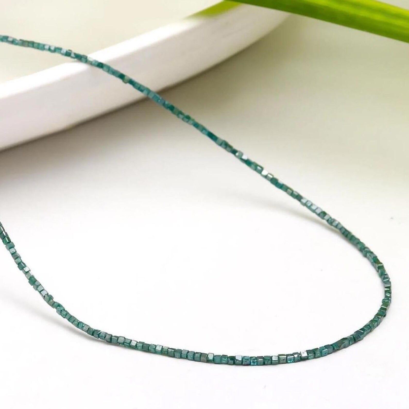 Natural Blue Diamond Beaded Necklace Handmade Cube Box Bead Jewellery