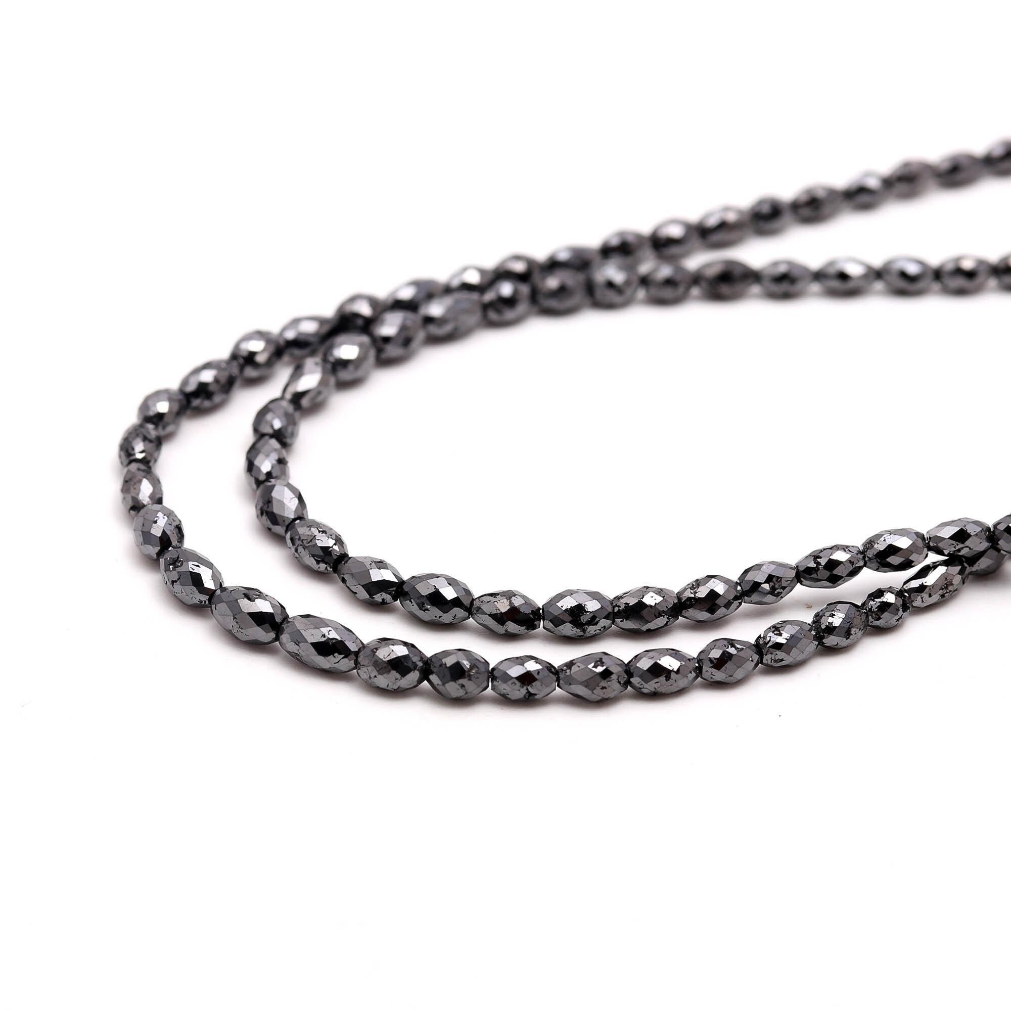 15 inch Black diamond faceted tumble beads natural handmade jewellery 4 mm