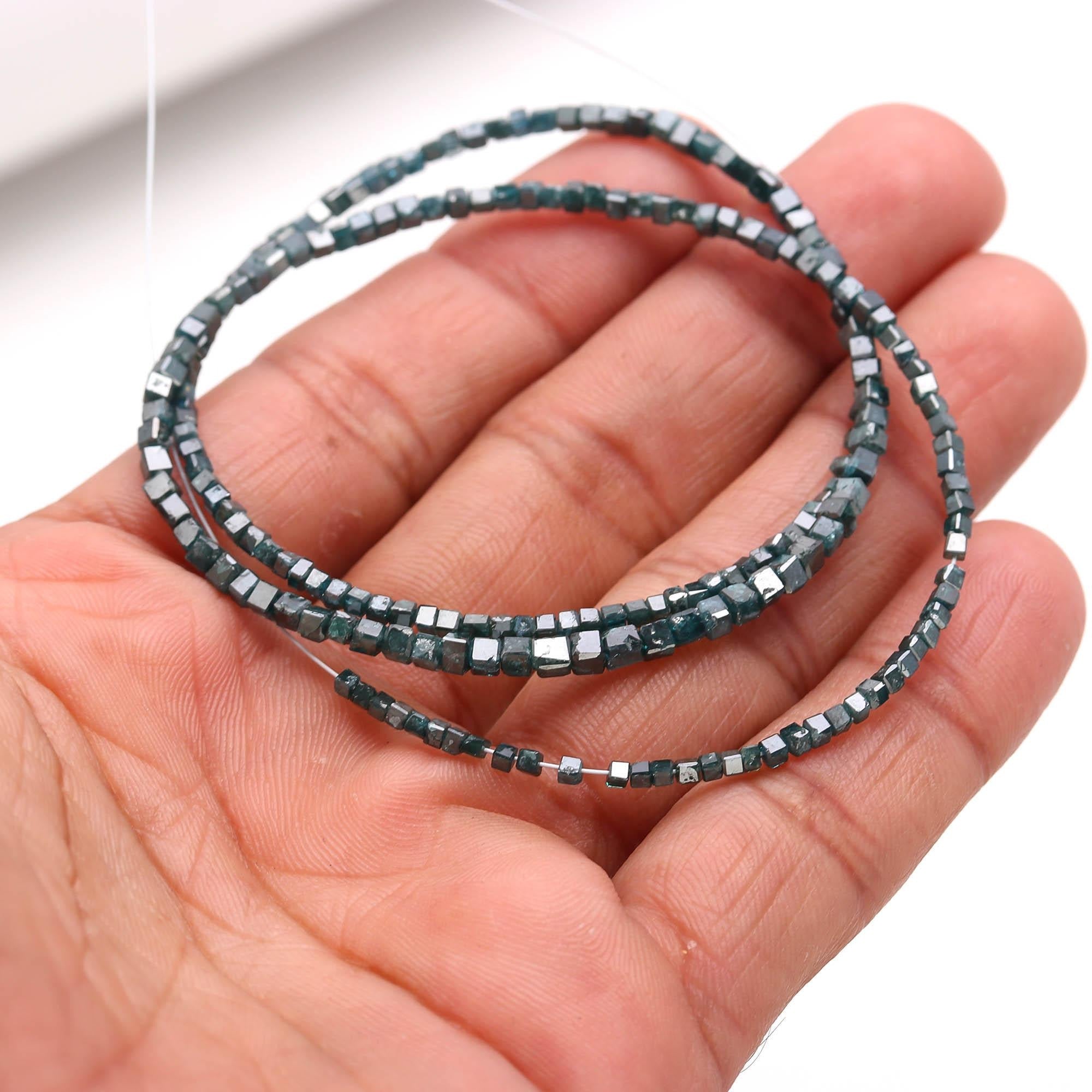 36 cm Blue diamond faceted cube natural real diamond beads 2.5 mm