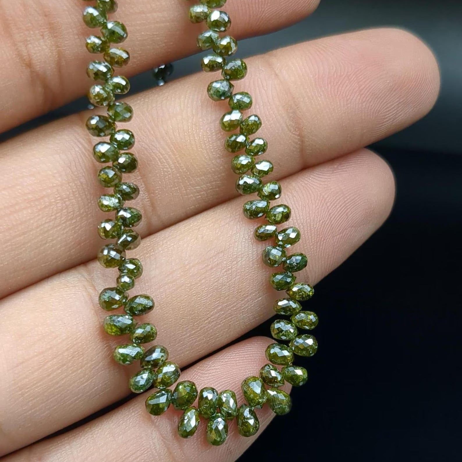 Faceted Teardrop Shape Natural Green Diamond Briolette Beads 3-5 mm