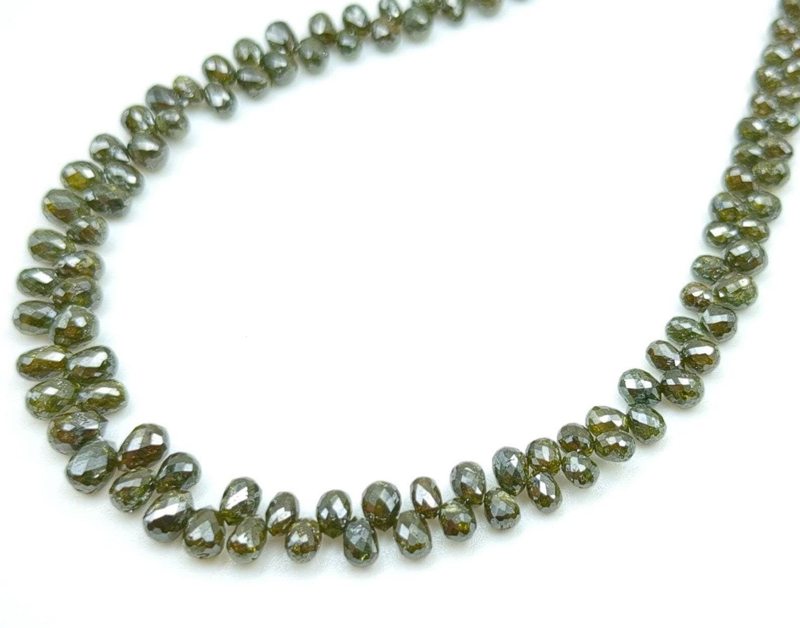 Faceted Teardrop Shape Natural Green Diamond Briolette Beads 3-5 mm