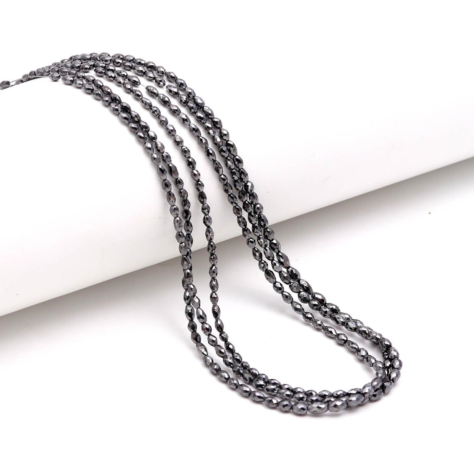 15 inch Black diamond faceted tumble beads natural handmade jewellery 4 mm