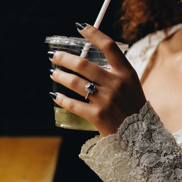 The Bloom Black and White Diamond Engagement Ring Gift For Her - Blackdiamond