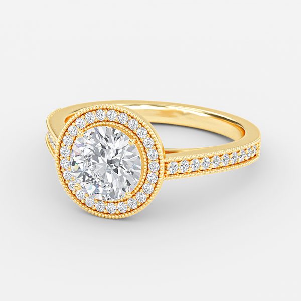 Flswin Round Halo Engagement Ring 14K / 18K Solid Gold
