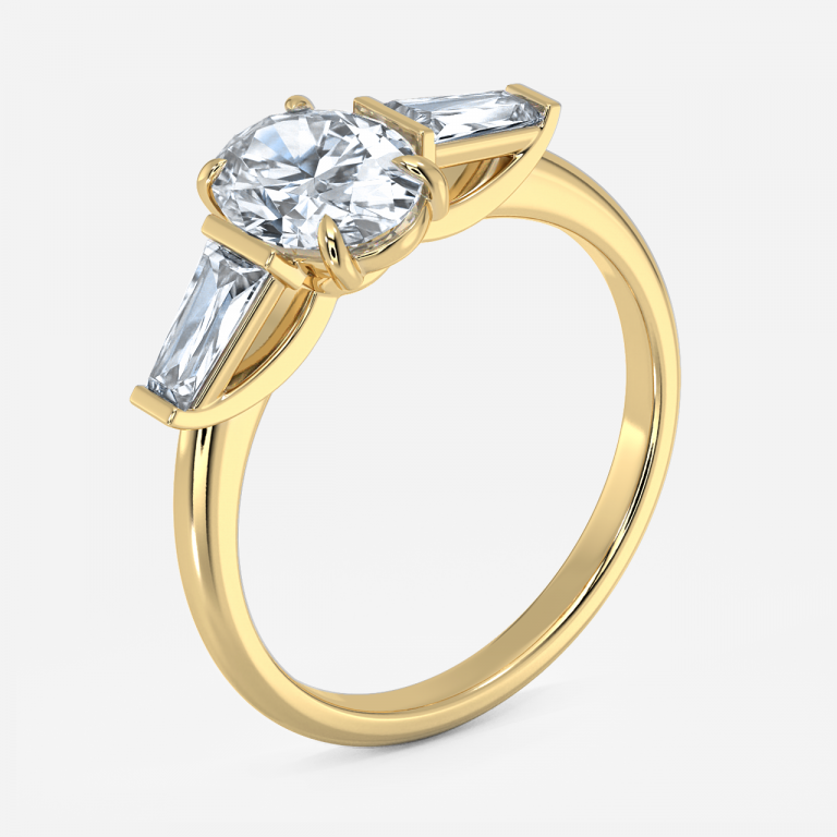 Jeraldine Oval Three Stone Engagement Ring 14K / 18K Solid Gold