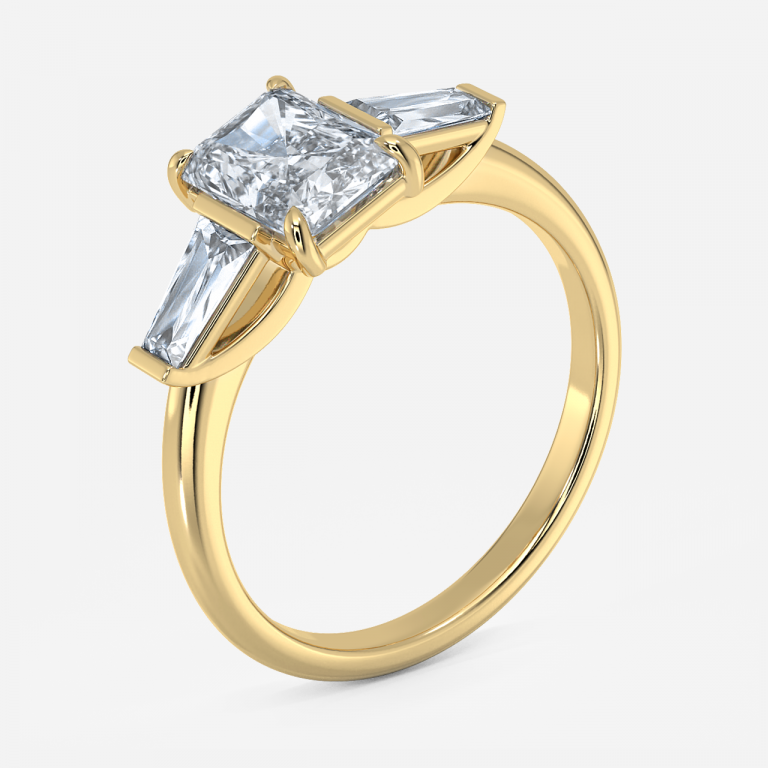 Jeraldine Radiant Three Stone Engagement Ring 14K / 18K Solid Gold