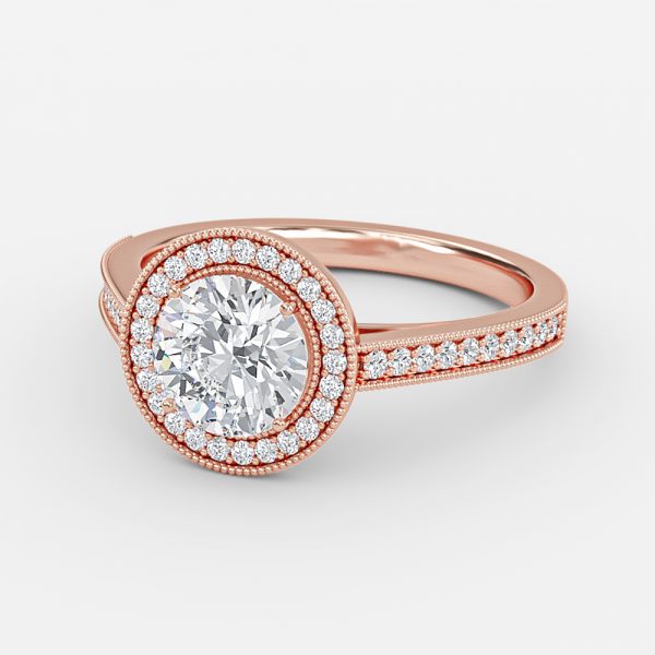 Flswin Round Halo Engagement Ring 14K / 18K Solid Gold