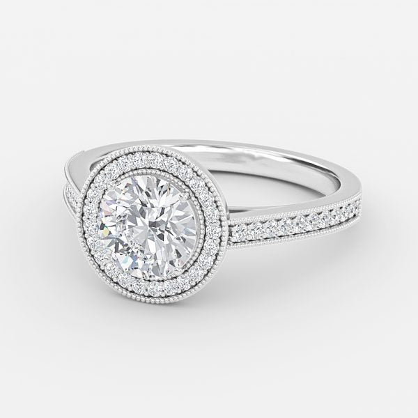 Flswin Round Halo Engagement Ring 14K / 18K Solid Gold