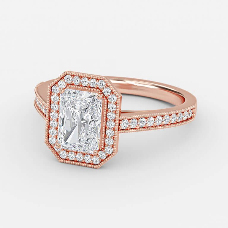 Flswin Radiant Halo Engagement Ring 14K / 18K Solid Gold
