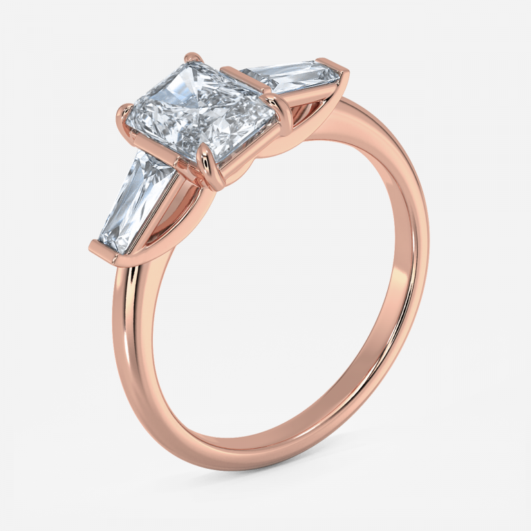 Jeraldine Radiant Three Stone Engagement Ring 14K / 18K Solid Gold