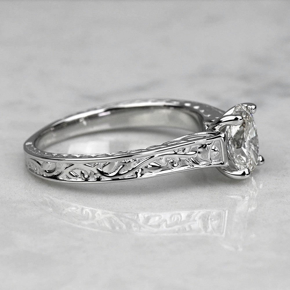 1 Carat Lab Grown Oval Diamond Antique Floral Engagement Ring