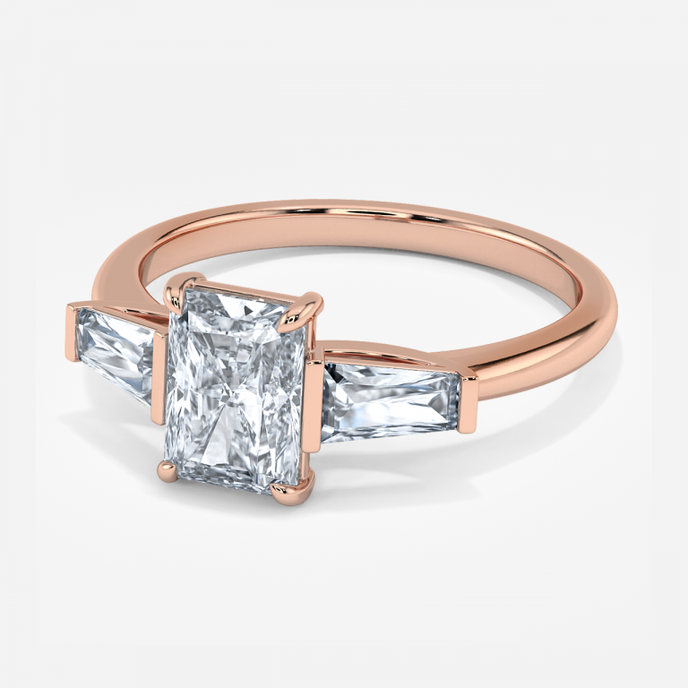 Jeraldine Radiant Three Stone Engagement Ring 14K / 18K Solid Gold