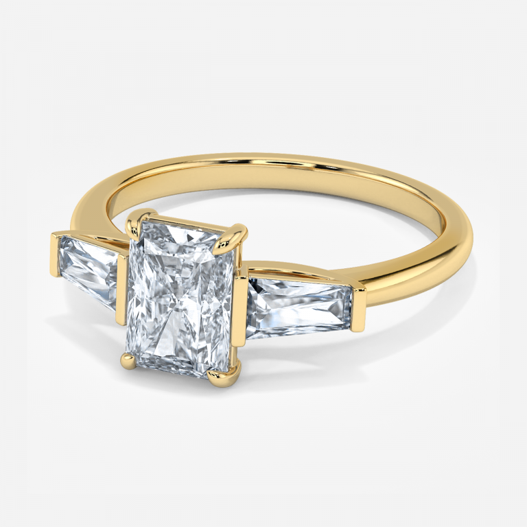 Jeraldine Radiant Three Stone Engagement Ring 14K / 18K Solid Gold