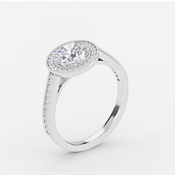 Flswin Round Halo Engagement Ring 14K / 18K Solid Gold