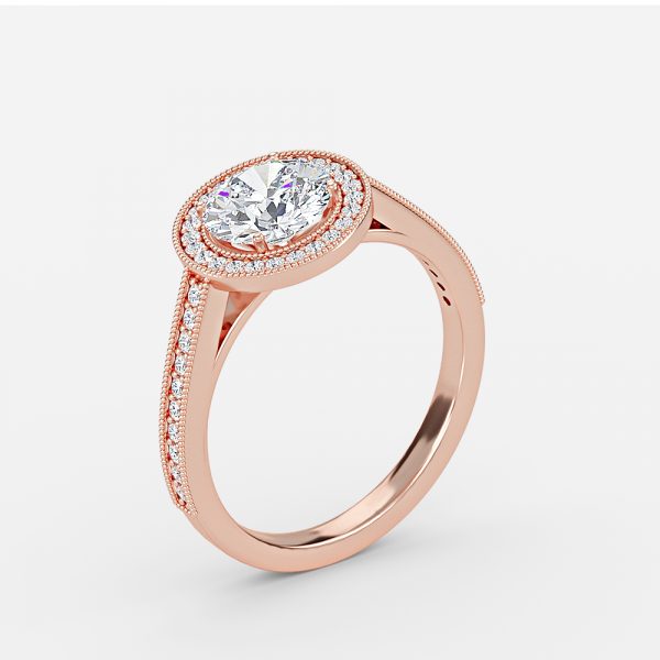 Flswin Round Halo Engagement Ring 14K / 18K Solid Gold