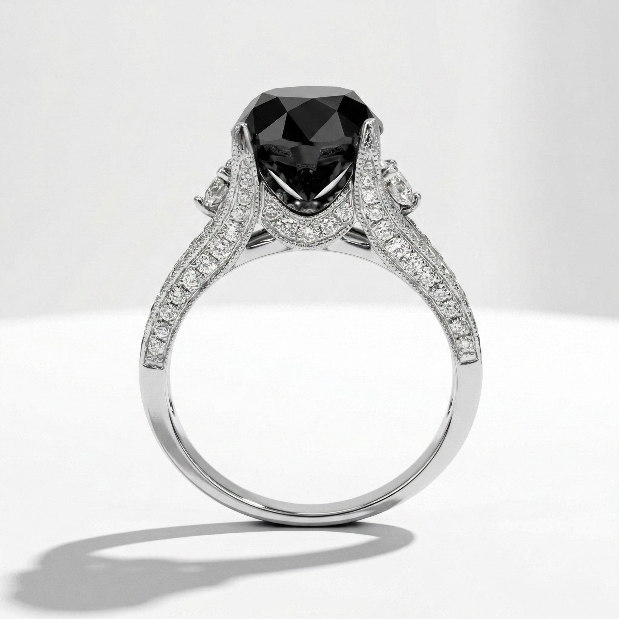 4.60 Carat Black Round Diamond Engagement Ring Solid 14K White Gold