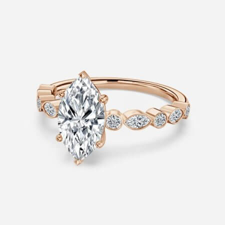 Trine Marquise Unique Diamond Engagement Ring 14K / 18K Solid Gold