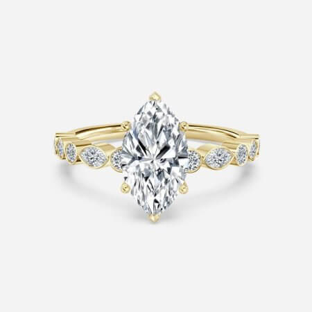 Trine Marquise Unique Diamond Engagement Ring 14K / 18K Solid Gold