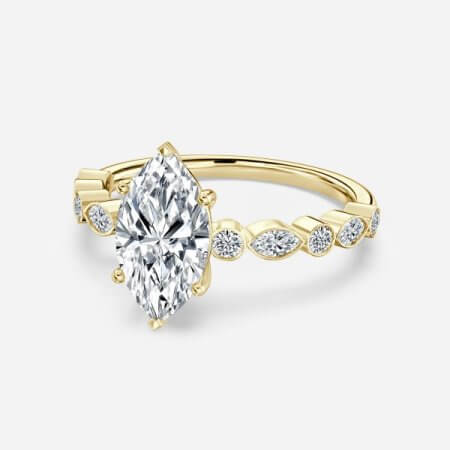 Trine Marquise Unique Diamond Engagement Ring 14K / 18K Solid Gold