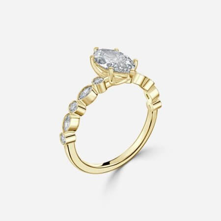 Trine Marquise Unique Diamond Engagement Ring 14K / 18K Solid Gold
