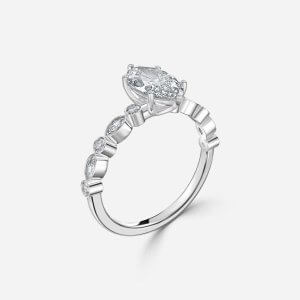 Trine Marquise Unique Diamond Engagement Ring 14K / 18K Solid Gold