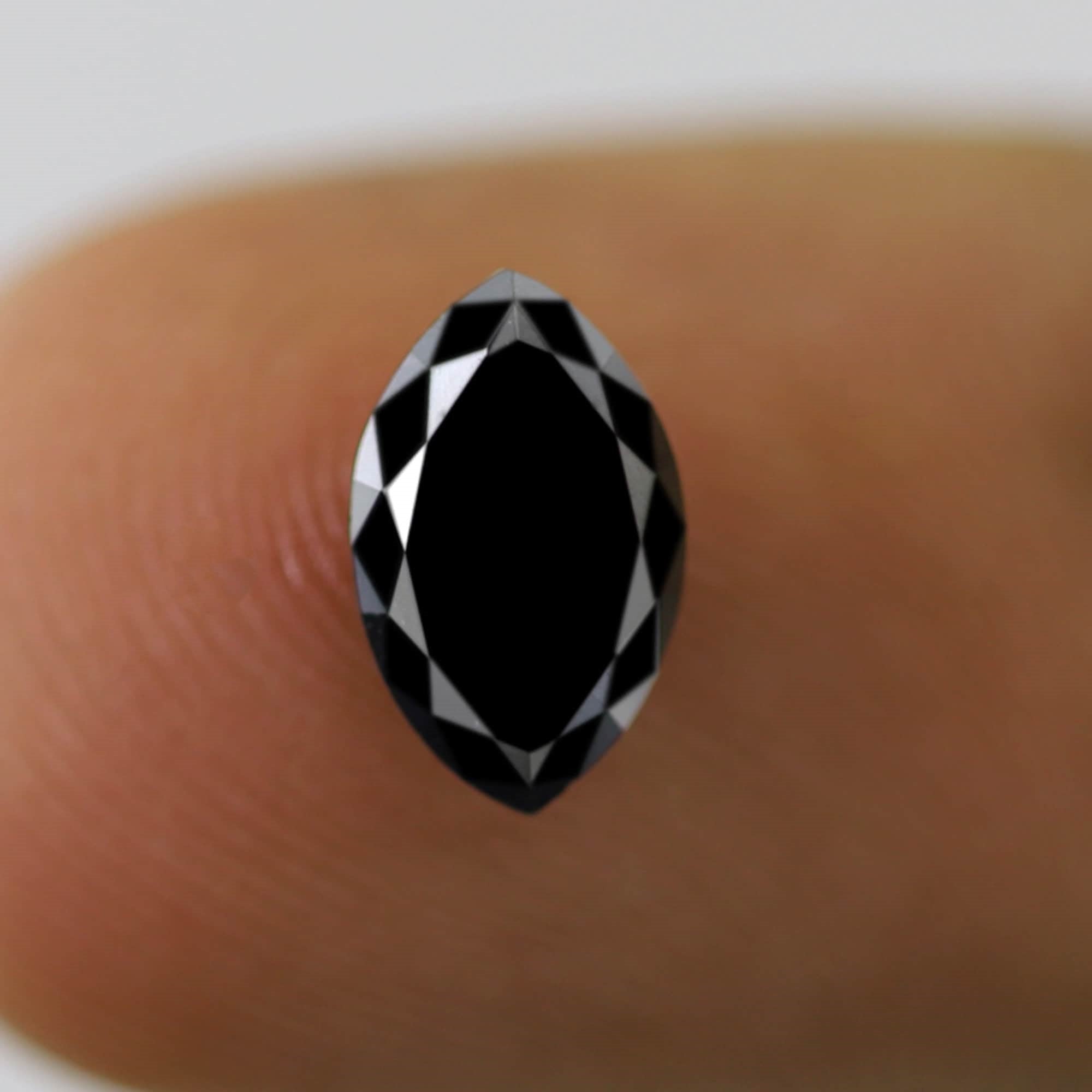 1.58 Carat Heated Black Diamond 9.7 x 6 x 3.4 MM Loose Natural Conflict Free Marquise Black Diamond Custom Design Engagement Ring - Blackdiamond