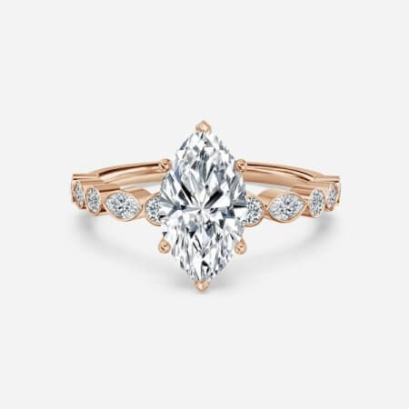 Trine Marquise Unique Diamond Engagement Ring 14K / 18K Solid Gold