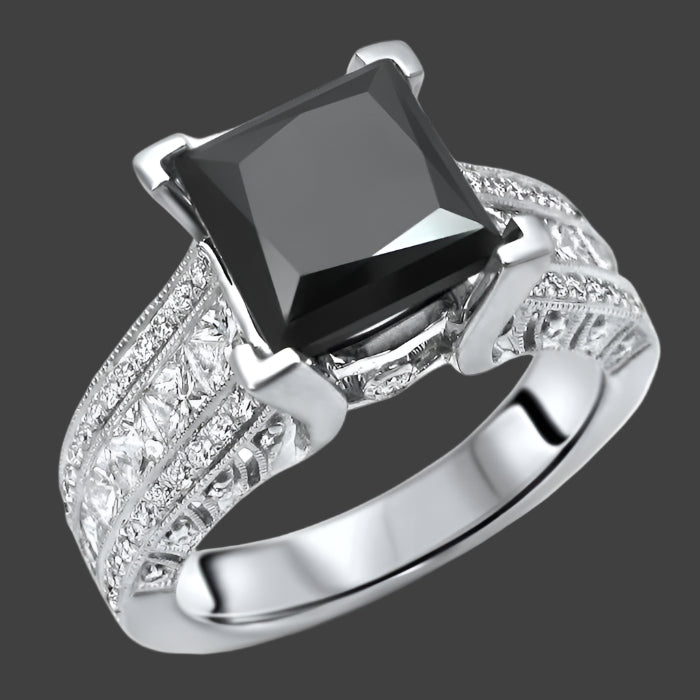 princess cut black diamond ring 4ct