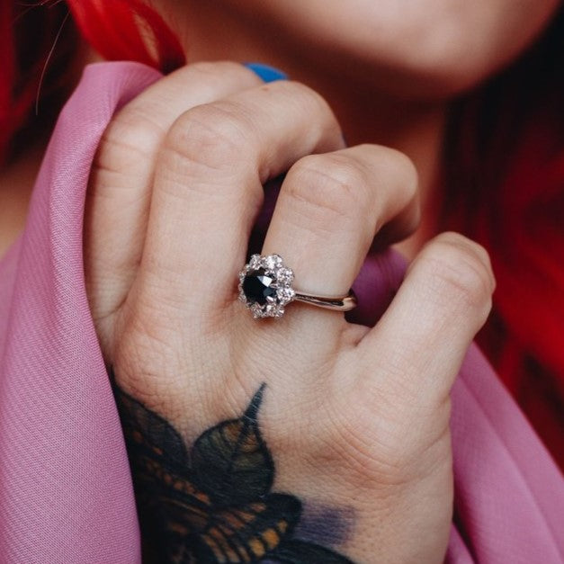 The Bloom Black and White Diamond Engagement Ring Gift For Her - Blackdiamond