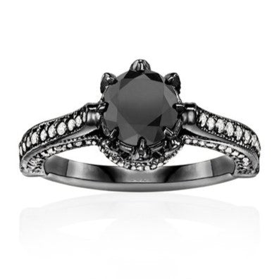 Real Black Diamond Ring 14K Gold - Blackdiamond