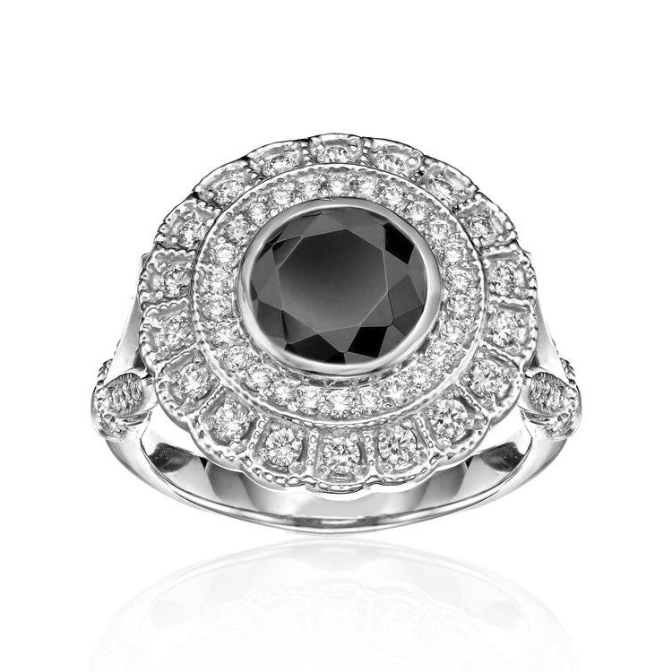 Nile Double Halo Black and White Diamond Ring - Blackdiamond