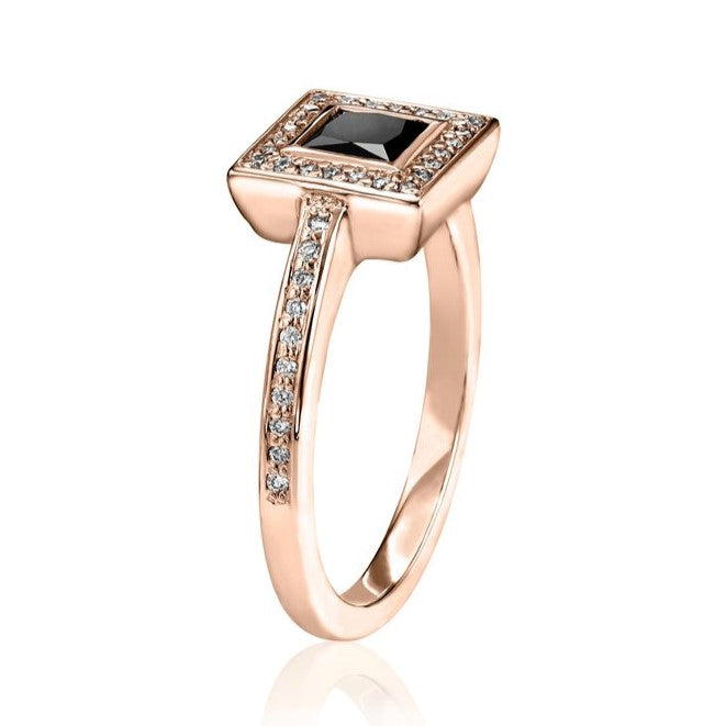 Maya Black and White Diamond Ring 14k Yellow Gold Engagement Pave Band - Blackdiamond