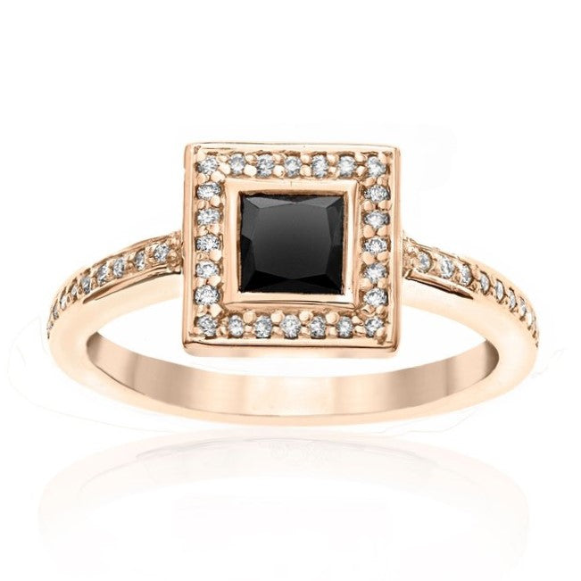Maya Black and White Diamond Ring 14k Yellow Gold Engagement Pave Band - Blackdiamond