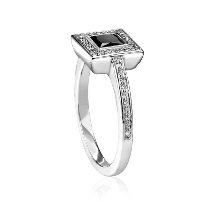 Maya Black and White Diamond Ring 14k Yellow Gold Engagement Pave Band - Blackdiamond