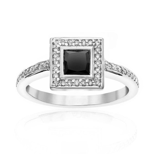Maya Black and White Diamond Ring 14k Yellow Gold Engagement Pave Band - Blackdiamond